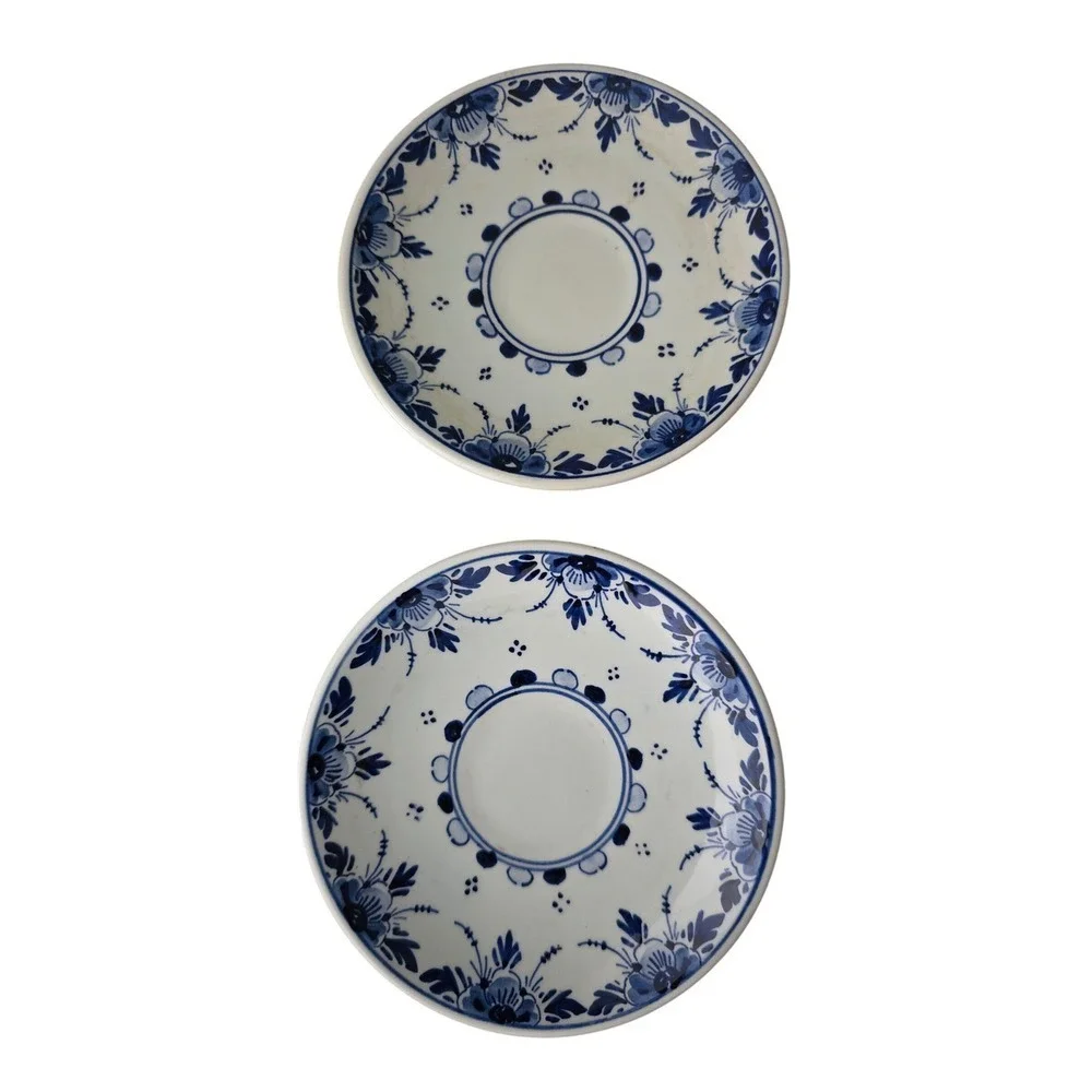 Regina Delft Blue Hand Painted Saucers Set‎ of 2 Made in Holland Vintage Floral
